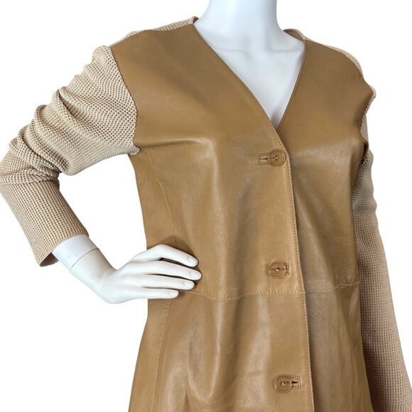 Gianfranco Ferre Italy Genuine Leather Knit Combo Jacket Tan Beige Size IT 42 - Picture 3 of 12